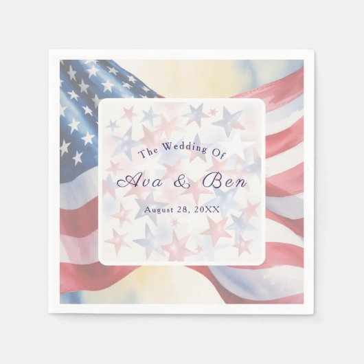 Watercolor Vierde Juli Bruiloft Servet (Voorkant)