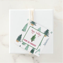 Watercolor Vierkante Kerstboom Favor Tags Bedankjes Labels