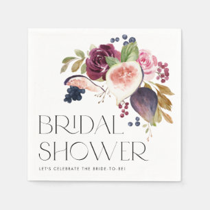Watercolor Vijgen en Bourgondische Bloemen Bruidsd Servet