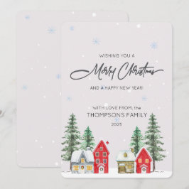 Watercolor Village Holiday Christmas Card Feestdagenkaart