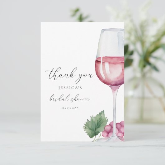 Watercolor Vino before Vows Bruidsfeest Bedankkaart (Staand voorkant)