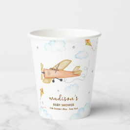 Watercolor Vintage Aviator Airplane Baby Shower  Papieren Bekers