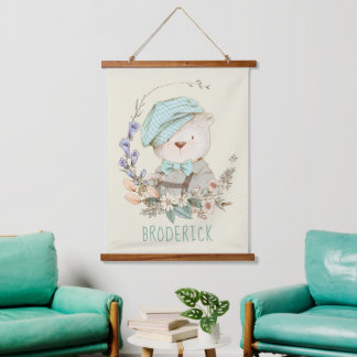 Watercolor Vintage Bear Personalized Hangend Wandkleed