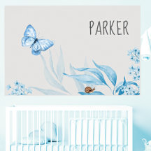 Watercolor Vintage Blauwe Bloemenkinderkamer