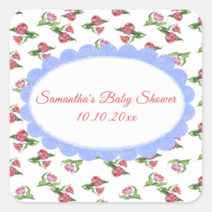 Watercolor vintage bloemen baby shower  vierkante sticker
