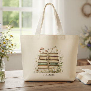 Watercolor Vintage Bloemenboeken Grote Tote Bag