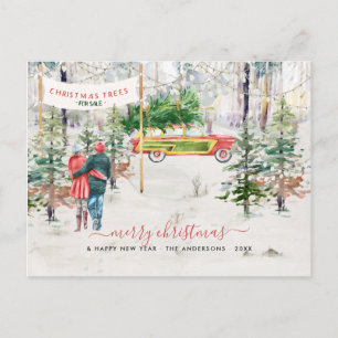 Watercolor Vintage Boomgaard Kerst Foto Briefkaart