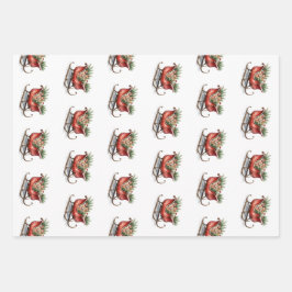 Watercolor Vintage Christmas Sleigh Inpakpapier Vel