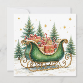 Watercolor Vintage Christmas Sleigh Kaart