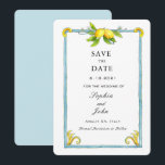 Watercolor Vintage Citroen save the date<br><div class="desc">Watercolor Vintage Citroen Trouw SAVE the DATE kaart | Aanpasbare kaart met watercolor illustratie van citroenen. Deze citroen save the date kaarten zijn perfect voor lente- en zomertrouwfeesten. Personaliseer tekst,  lettertype,  kleur en grootte. Overeenkomstige items zijn beschikbaar..</div>