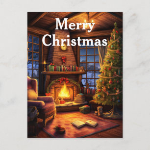 Watercolor Vintage Kerst Interieur Scene Feestdagenkaart