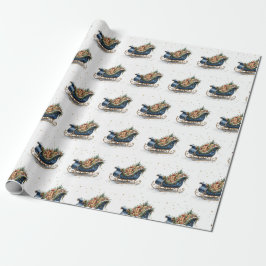 Watercolor Vintage Kerst slee Cadeaupapier