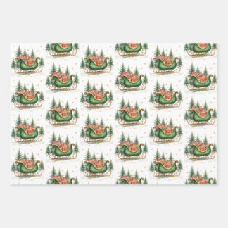 Watercolor Vintage Kerst slee Inpakpapier Vel