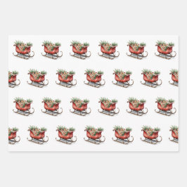 Watercolor Vintage Kerst slee Inpakpapier Vel