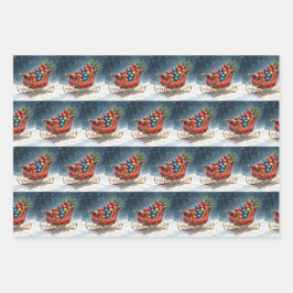 Watercolor Vintage Kerst slee Inpakpapier Vel