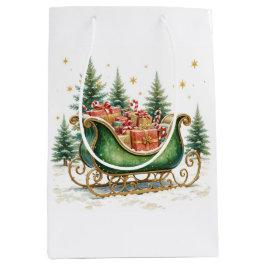 Watercolor Vintage Kerst slee Medium Cadeauzakje
