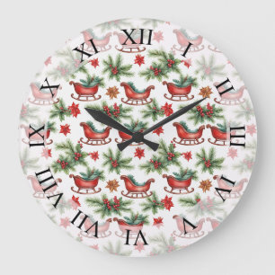 Watercolor Vintage Kerst slee Pattern Grote Klok