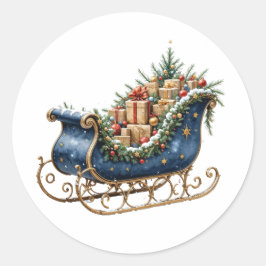 Watercolor Vintage Kerst slee Ronde Sticker