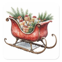 Watercolor Vintage Kerst slee