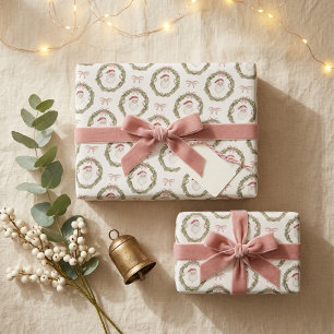 Watercolor Vintage Kerstman & Krans Kerstcadeau Cadeaupapier