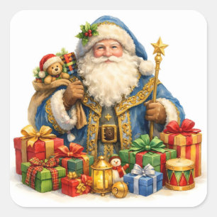 Watercolor Vintage Kerstman met Cadeaus Vierkante Sticker