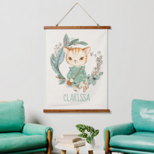 Watercolor Vintage Kitty Gepersonaliseerd Hangend Wandkleed