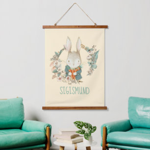 Watercolor Vintage Konijn Gepersonaliseerd Hangend Wandkleed