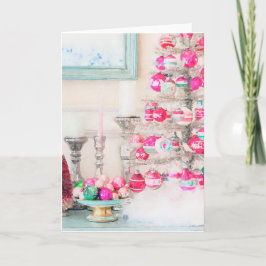 Watercolor Vintage Ornament Kerstboom Kaart