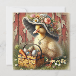 Watercolor vintage paas-eend met eieren feestdagenkaart