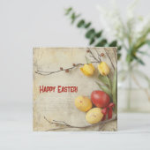 Watercolor vintage rode en gele paaseieren feestdagenkaart (Staand voorkant)