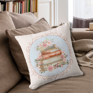Watercolor Vintage Roze Rozen en Boek Bloemen Kussen