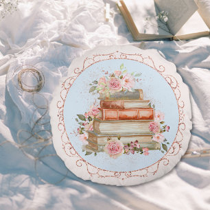Watercolor Vintage Roze Rozen en Boek Bloemen Rond Kussen