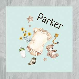 Watercolor Vintage Speelgoed Teal Kinderkamer Poster