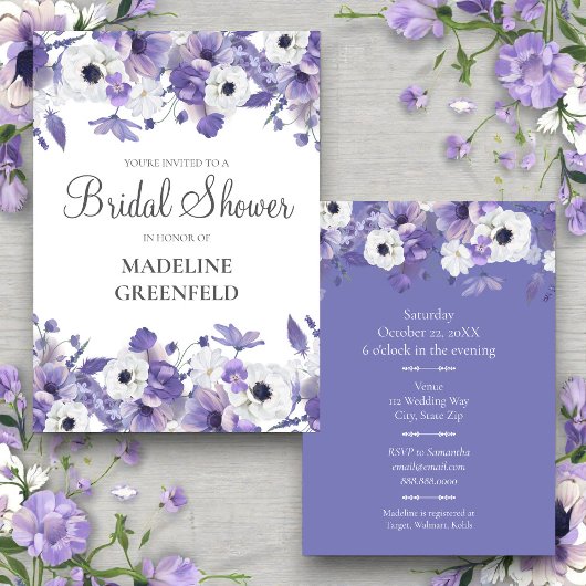 Watercolor Violet Flowers Wedding Bridal Shower Kaart