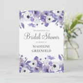 Watercolor Violet Flowers Wedding Bridal Shower Kaart (Staand voorkant)