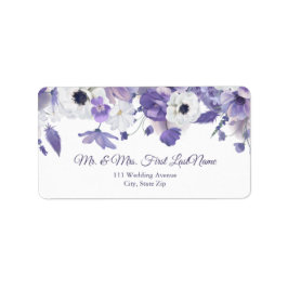 Watercolor Violet Purple Flowers Wedding Address Etiket