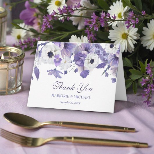 Watercolor Violet Purple Flowers Wedding Bedankkaart