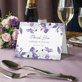 Watercolor Violet Purple Flowers Wedding Bedankkaart