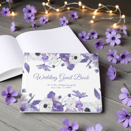 Watercolor Violet Purple Flowers Wedding Gastenboek