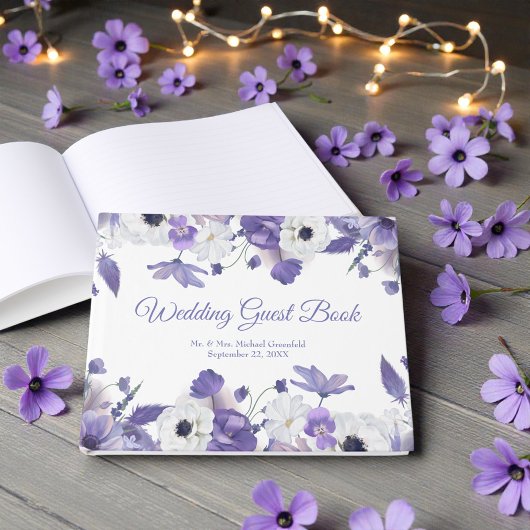Watercolor Violet Purple Flowers Wedding Gastenboek
