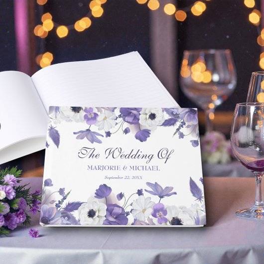 Watercolor Violet Purple Flowers Wedding Gastenboek