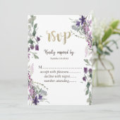 Watercolor Violet Wilde Bloem RSVP Kaart (Staand voorkant)