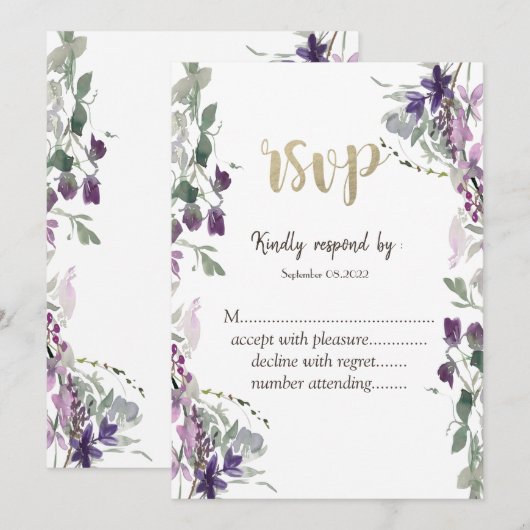 Watercolor Violet Wilde Bloem RSVP Kaart (Voorkant / Achterkant)