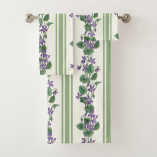 Watercolor violets and stripes bad handdoek