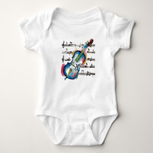 Watercolor Violin Baby Jersey Romper (Voorkant)