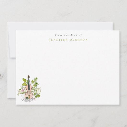 Watercolor Violin & Greenery Personalized Notitiekaartje (Voorkant)