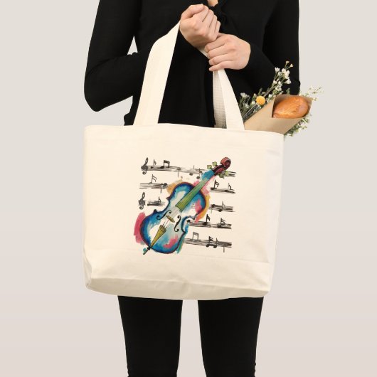 watercolor violin grote tote bag (Voorkant (product))
