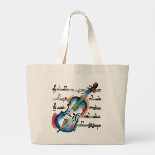 watercolor violin grote tote bag (Achterkant)