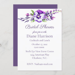 Watercolor Viooltje Bruidsfeestje Kaart