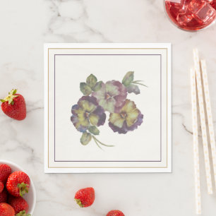 Watercolor Viooltjes Bloemen Servetten Ivoorwit